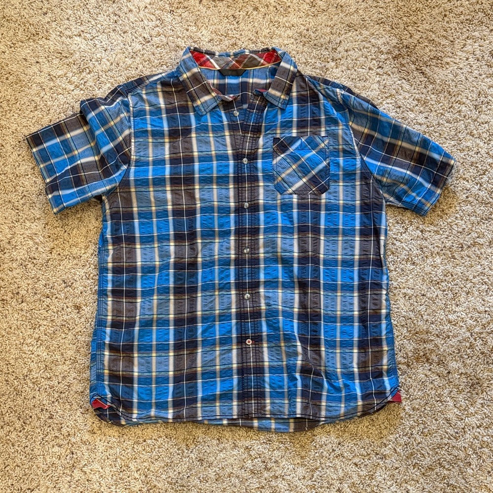 Men’s North Face Blue Plaid Short Sleeve Shirt